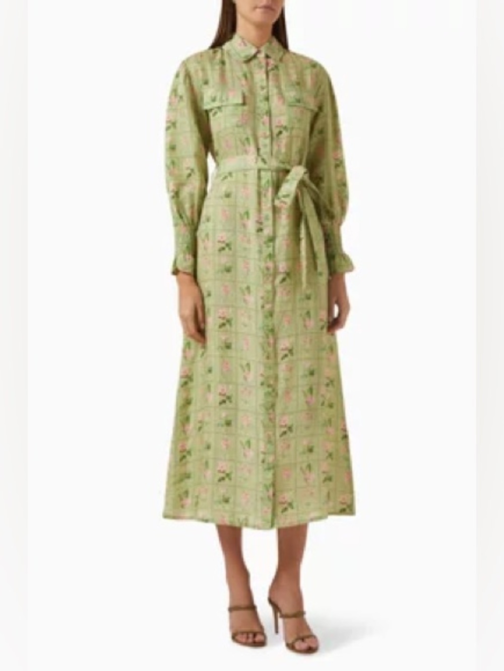 NWOT Palm. Noosa Marigold belted dress in green floral print AU size 8